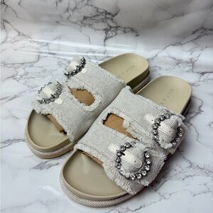 Women's Kelly & Katie Magnion Cream Sandals with Rhinestone Accents US Size 9,5